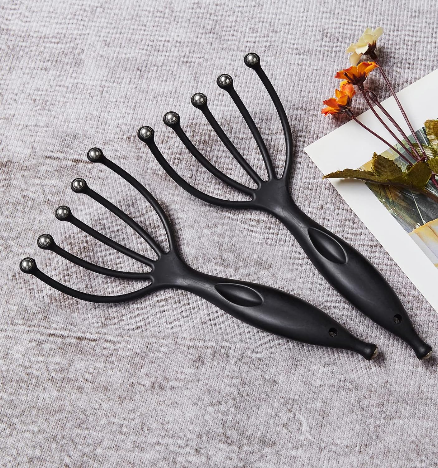 Head Massager,Protable Handheld SPA Scalp Massage Tool for Deep Relaxation & Stress Reduction Wet and Dry in The Office Home SPA (2-Pack) (Black Black)