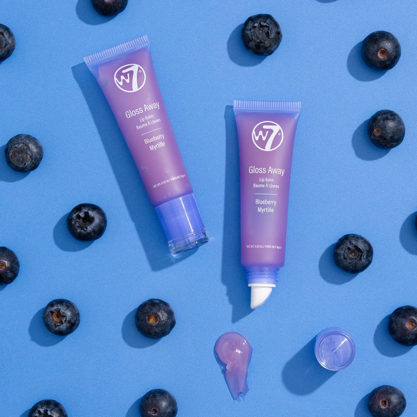 W7 Gloss Away Lip Balm - 2 Piece Set - Nourishing Lip Balm Formula With Shea Butter - Blueberry
