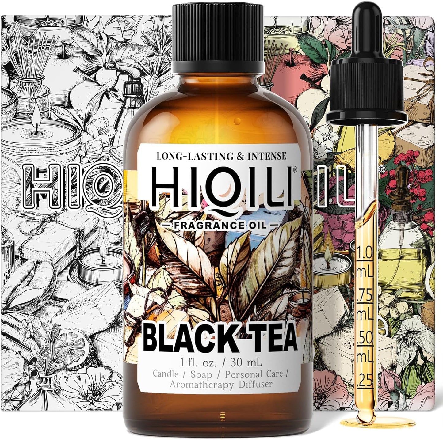 HIQILI Black Tea Fragrance Oil for Diffuser & Car Air Freshener, Long-Lasting Hotel Scent, Candle & Soap Making Supplies - 1 Fl Oz