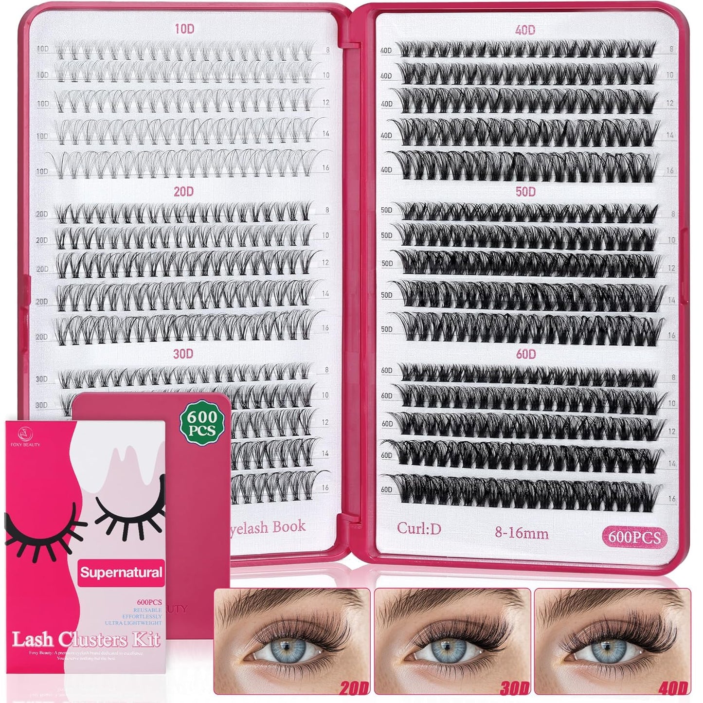 Bombshell SE Lash Clusters 600PCS Lashes - Lash Clusters 10D 20D 30D+40D50D60D Individual Lashes Clusters D Curl Lash Extension 8-16MM Eyelash Clusters DIY Cluster Eyelash Extensions for Beginners