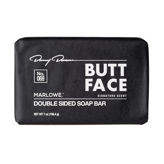 MARLOWE. No. 069 Butt Face Mens Soap, 7 Oz, Double Sided Moisturizing & Body Exfoliator Bar Soap with Pumice & Apricot Seed Powder, Crisp Sea Air, Fresh Sage + Cedarwood Scent