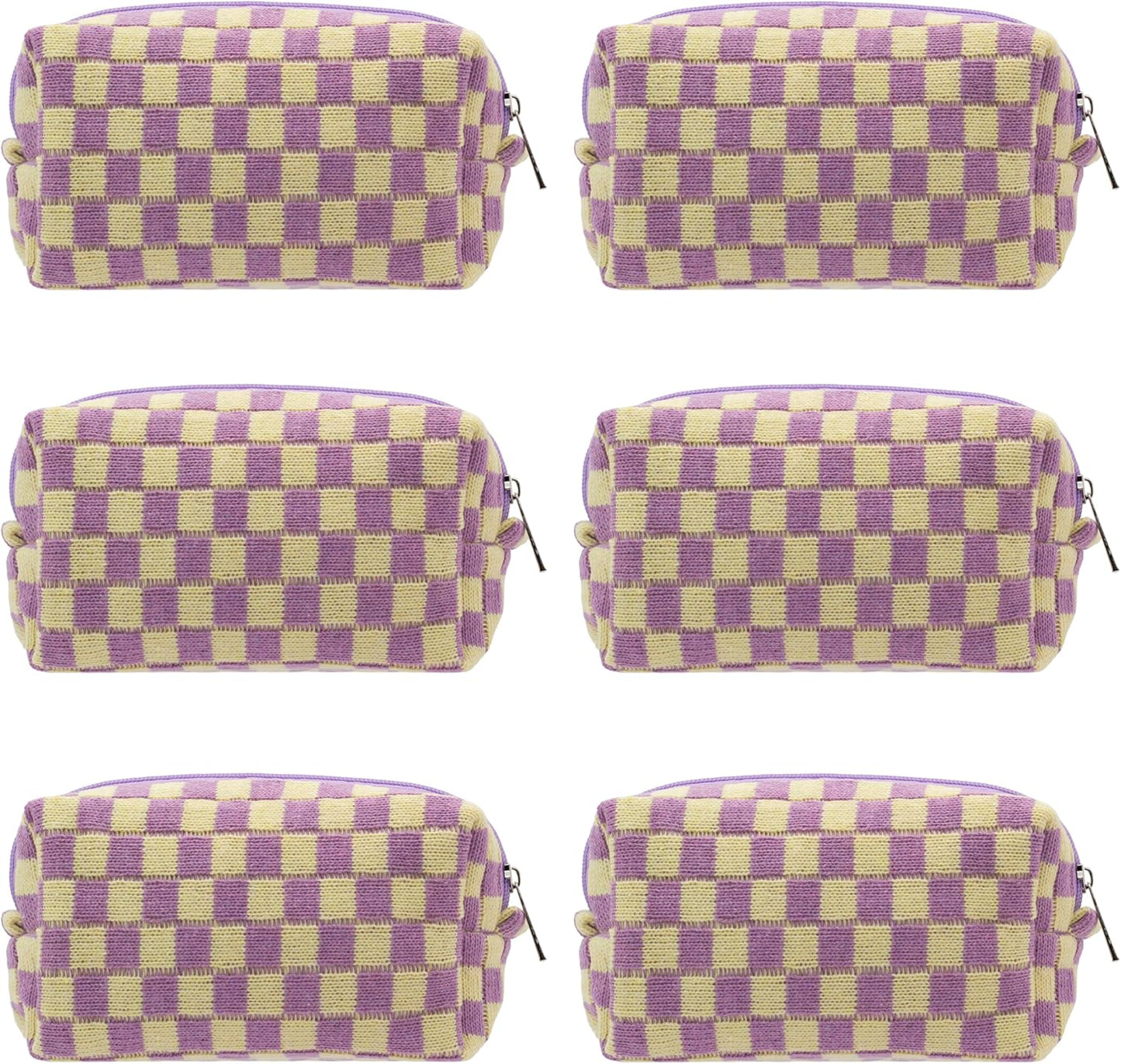 PAZIMIIK Checkered Makeup Bag for Purse Portable Zipper Make Up Pouch Small Cosmetic Case for Travel Accessories (6PCS Purple)