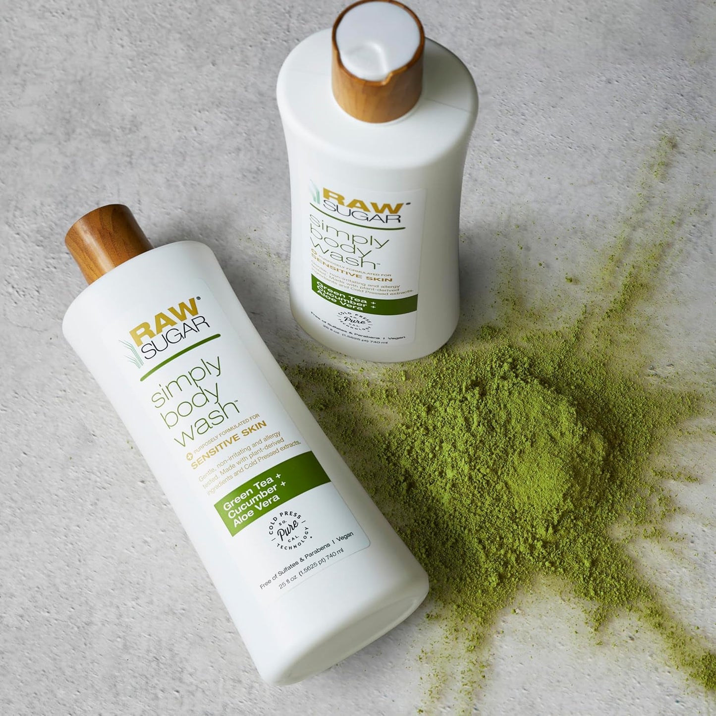 Raw Sugar Green Tea + Cucumber + Aloe Vera Body Love Bundle - Sensitive Skin Body Wash, Body Scrub & Body Butter, Clean Ingredients, Formulated without Sulfates and Parabens